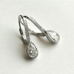 Sterling silver CZ drop lever back earrings 🆕